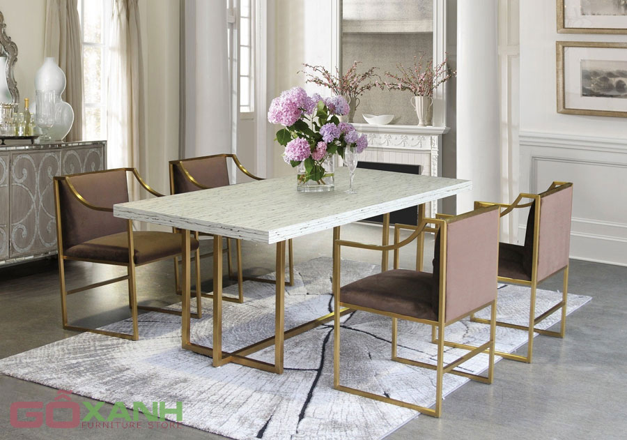 Bàn ăn chân inox mạ vàng sang trọng 1