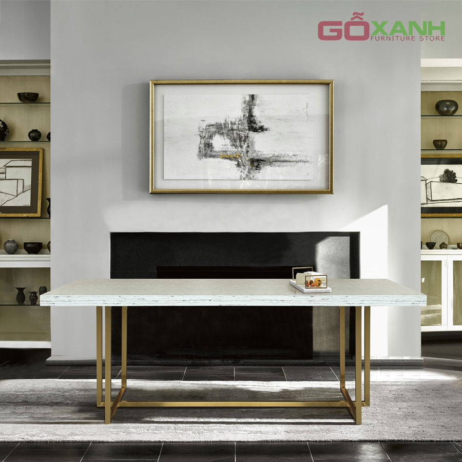 Bàn ăn chân inox mạ vàng sang trọng 2