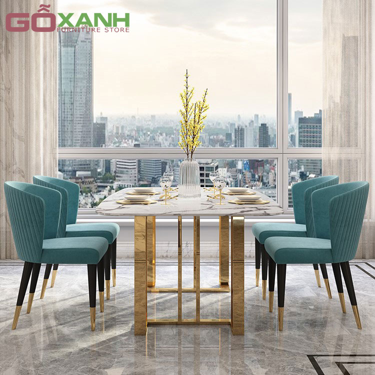 Bàn Ăn Chân Inox Mặt Đá - Nội Thất Gỗ Xanh 2