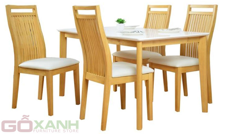 Bộ bàn ăn gỗ tự nhiên, 4 ghế đệm ngồi mềm