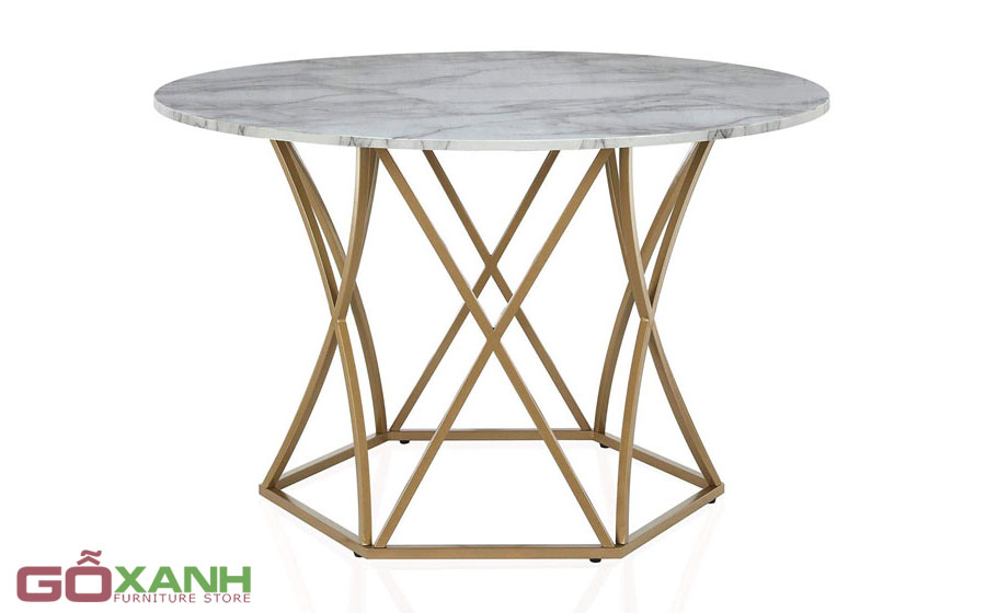 Bàn ăn hình tròn chân inox mặt đá