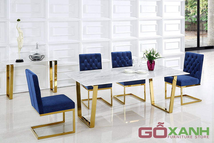 Bàn ăn Inox mạ vàng - Gỗ Xanh Furniture 1