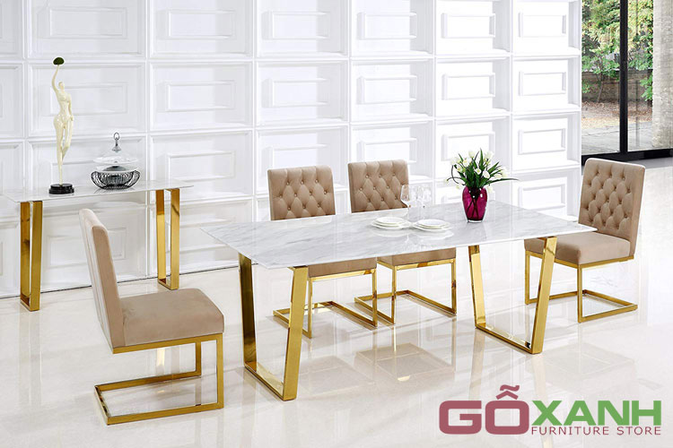 Bàn ăn Inox mạ vàng - Gỗ Xanh Furniture 2