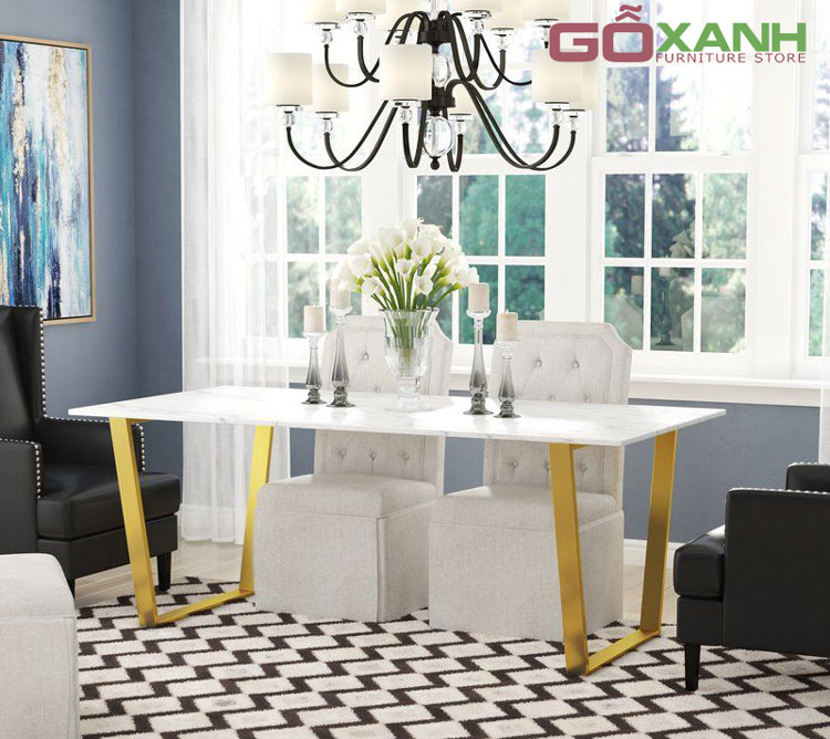 Bàn ăn Inox mạ vàng - Gỗ Xanh Furniture 3