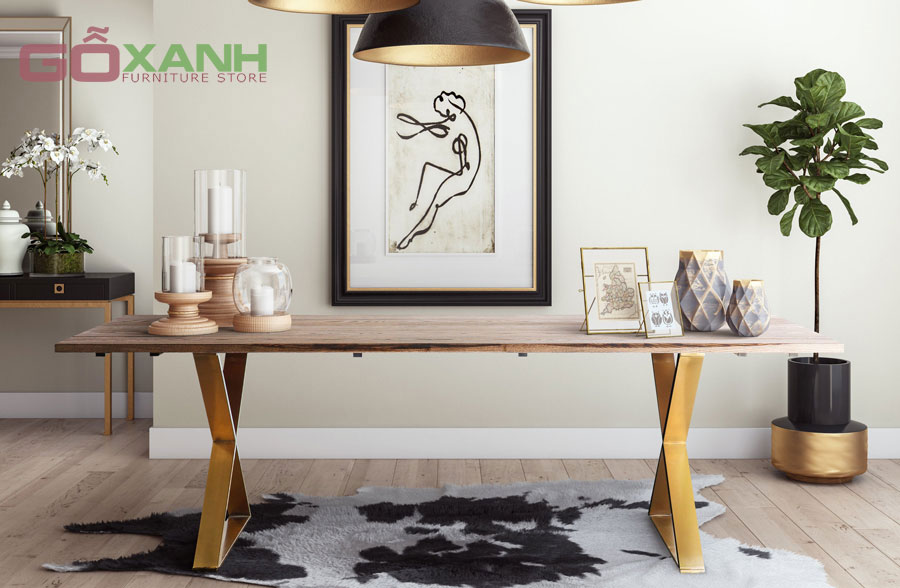 Bàn ăn inox mạ vàng hiện đại co phòng bếp sang trọng 2