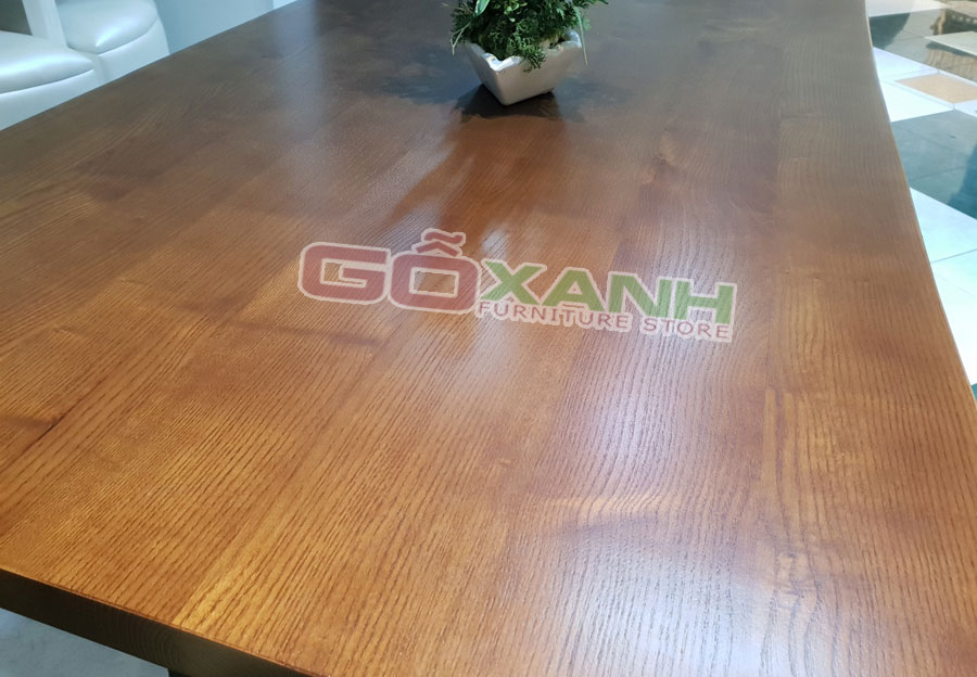 Bàn ăn mặt gỗ chân thép tĩnh điện, bàn ăn gỗ sồi dày 4 phân 4
