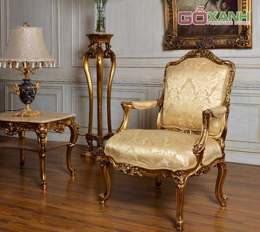 Bàn ghế cổ điển Châu Âu mạ vàng, bộ bàn ghế salon dát vàng 2