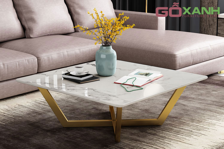 Bàn Nước Phòng Khách Mặt Đá Chân Inox Mạ Vàng - Goxanh.vn 2