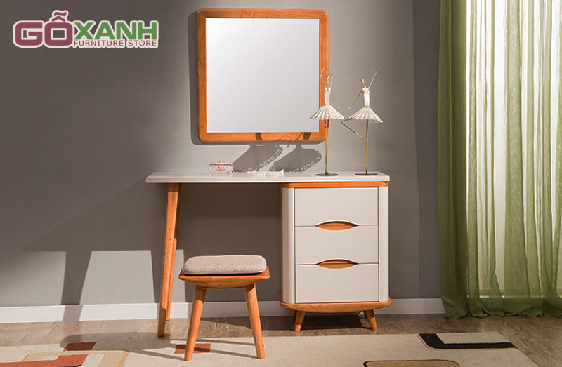 Bàn phấn gỗ công nghiệp - chân gỗ tự nhiên