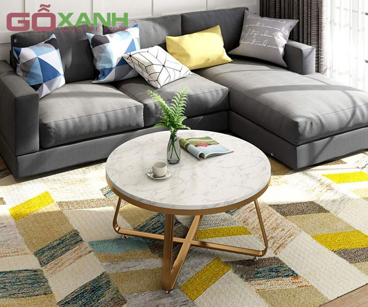 Bàn Phòng Khách Mặt Đá Hình Tròn Chân Inox Vàng - Traicam.vn 2