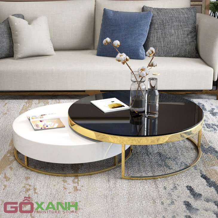 Bàn Sofa Đôi Inox Mạ Vàng Độc Đáo - Nội Thất Gỗ Xanh 1