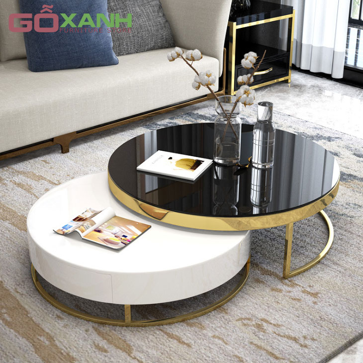 Bàn Sofa Đôi Inox Mạ Vàng Độc Đáo - Nội Thất Gỗ Xanh 2