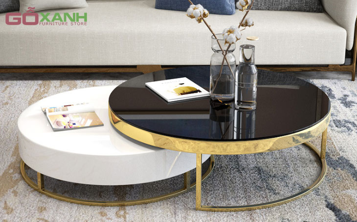 Bàn sofa đôi inox mạ vàng độc đáo