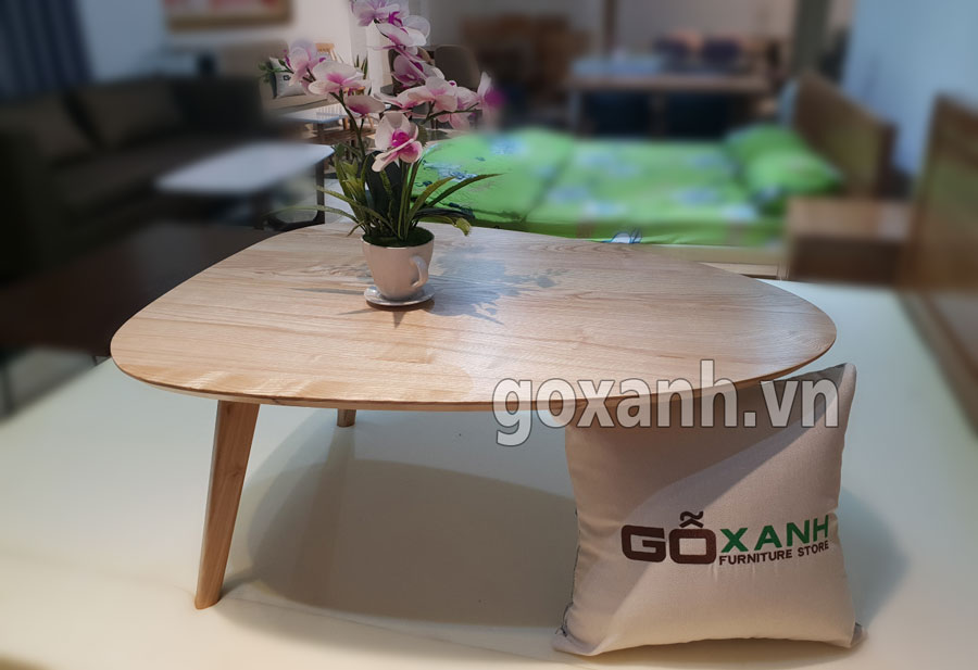 Bàn sofa oval gỗ sồi đơn giản / bàn sofa kiểu dáng siêu đơn giản 2