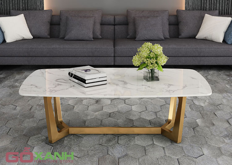 Bàn Sofa Hình Oval Inox Mạ Vàng Mặt Đá - Bàn trà cao cấp 1