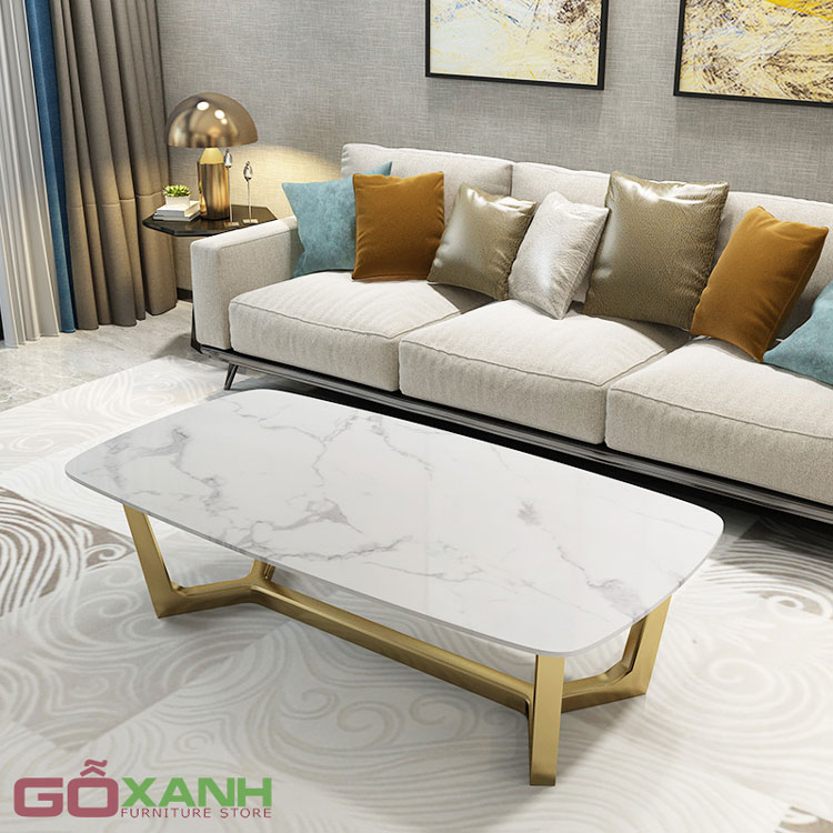 Bàn Sofa Hình Oval Inox Mạ Vàng Mặt Đá - Bàn trà cao cấp 4