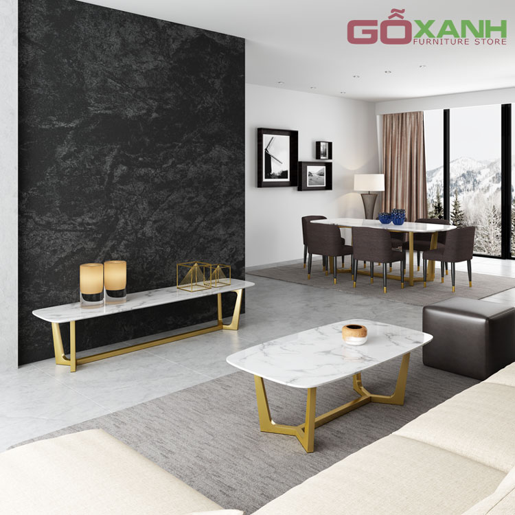 Bàn Sofa Hình Oval Inox Mạ Vàng Mặt Đá - Bàn trà cao cấp 5