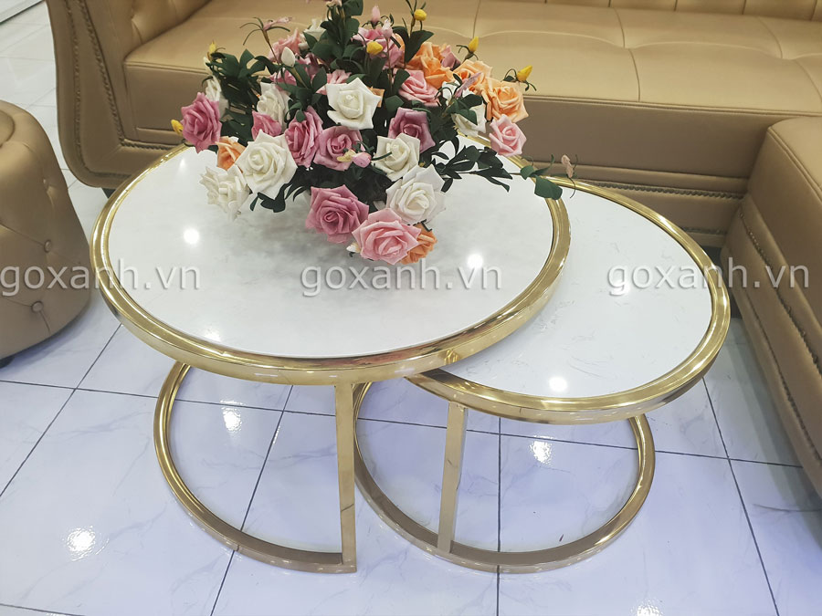 Bàn sofa inox 304 mặt đá trắng vân mây cực đẹp / nhận sản xuất theo yêu cầu