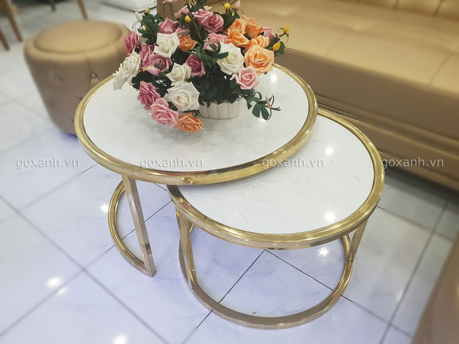 Bàn sofa inox 304 mặt đá trắng vân mây cực đẹp / nhận sản xuất theo yêu cầu 2