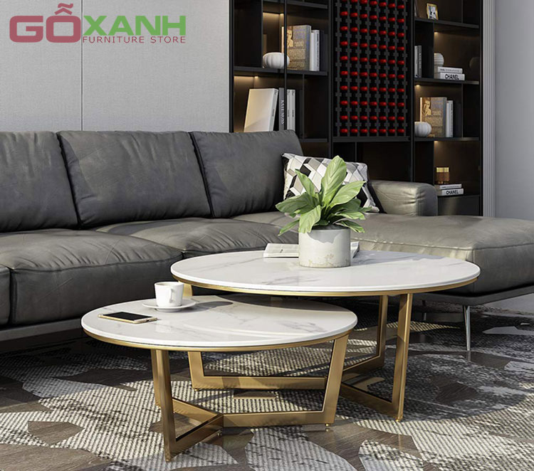 Mẫu Bàn Sofa Cặp Mặt Đá Sang Trọng - Bàn trà Inox Mạ Vàng 2