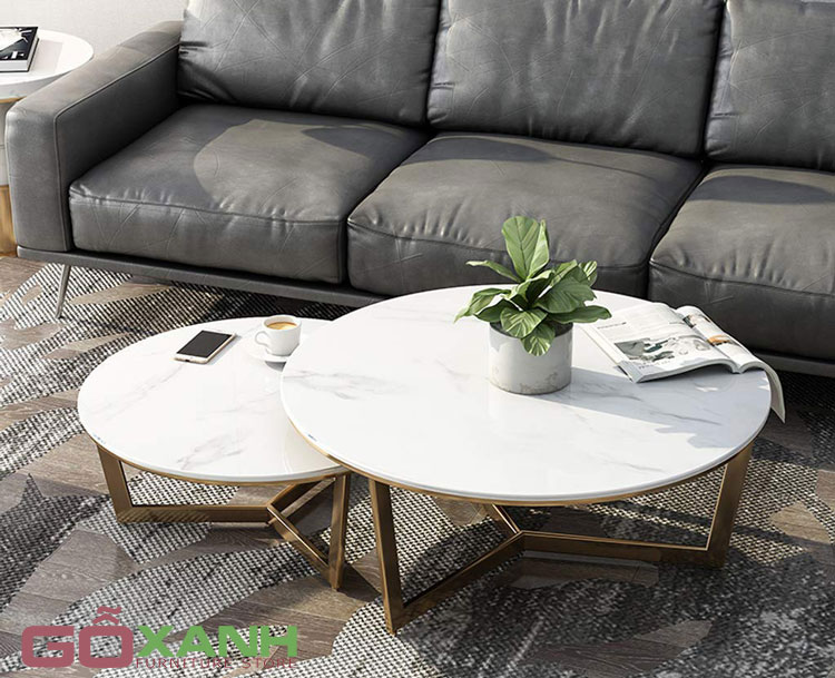 Mẫu Bàn Sofa Cặp Mặt Đá Sang Trọng - Bàn trà Inox Mạ Vàng 3