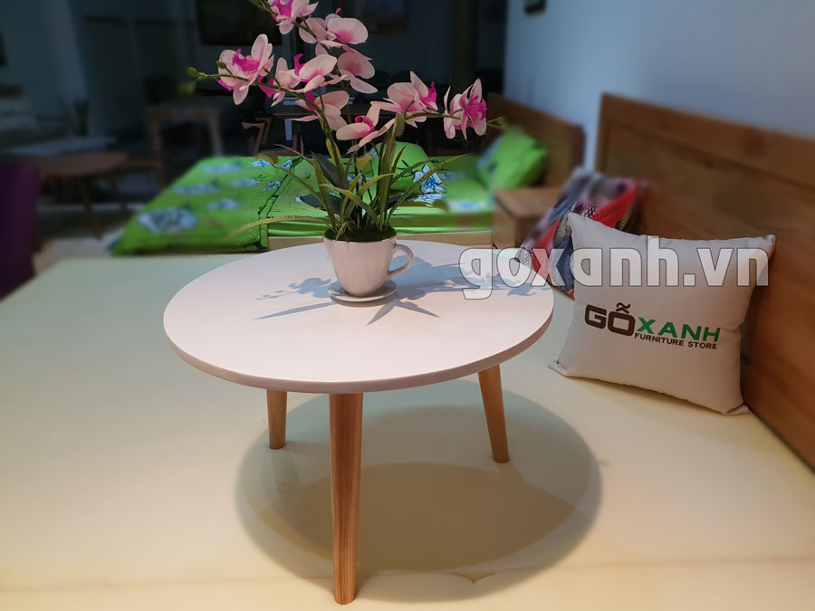 Bàn sofa mặt tròn màu trắng