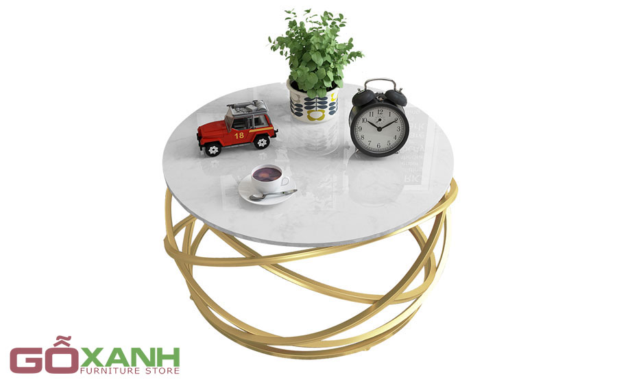Bàn trà đẹp kiểu hiện đại khung inox mạ vàng