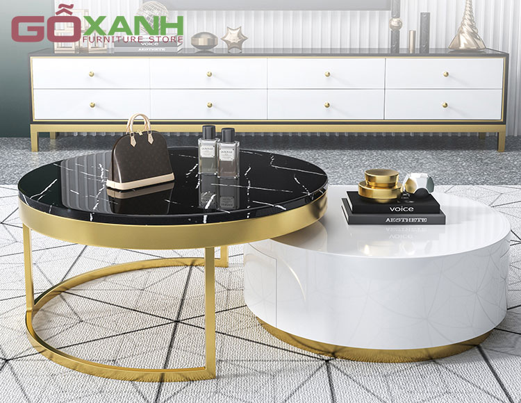 Bàn Trà Đôi Inox Mạ Vàng - Bàn Sofa Mạ Vàng TiTan 1