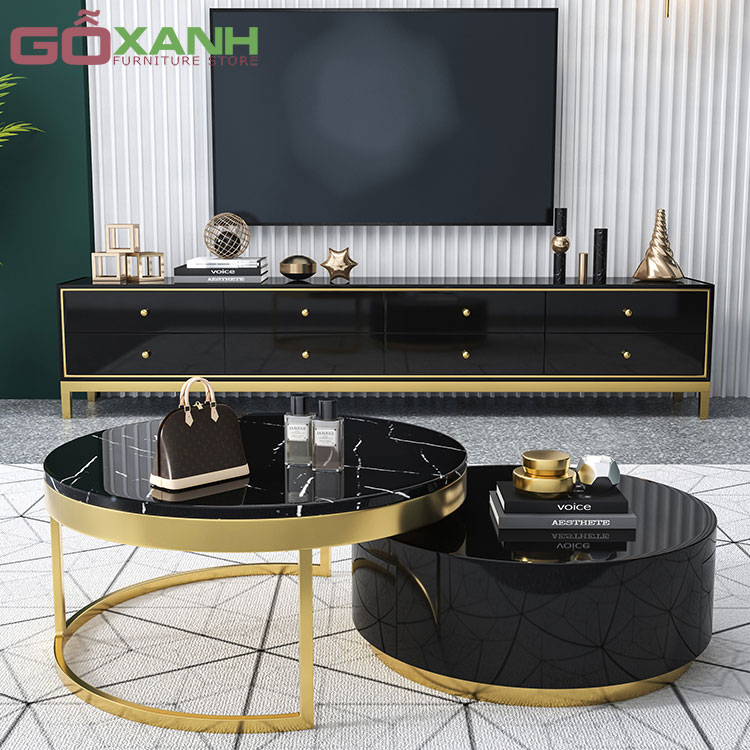 Bàn Trà Đôi Inox Mạ Vàng - Bàn Sofa Mạ Vàng TiTan 2