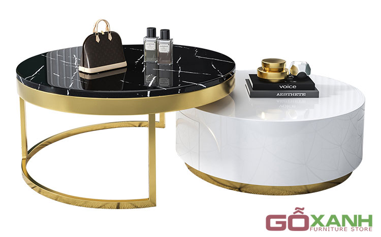 Bàn trà đôi inox mạ vàng
