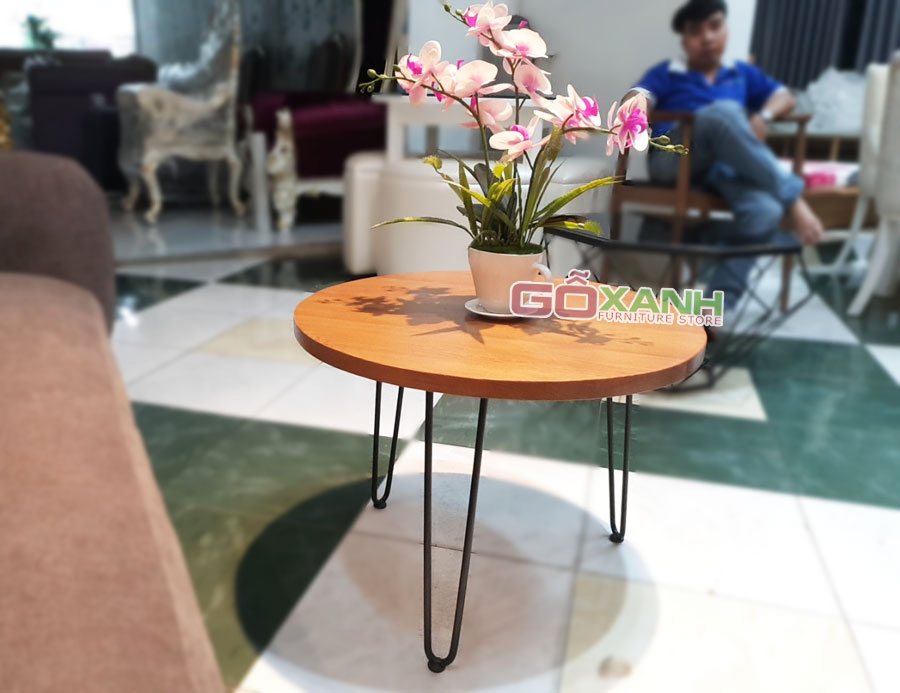 Bàn trà gỗ mini hình tròn, Bàn sofa gỗ xanh nhỏ gọn 1