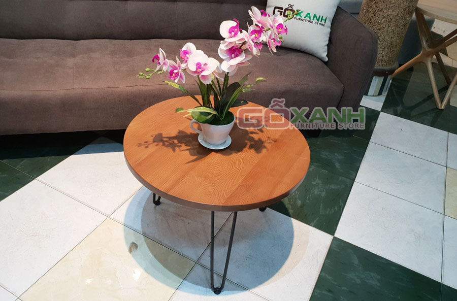 Bàn trà gỗ mini hình tròn, Bàn sofa gỗ xanh nhỏ gọn 2