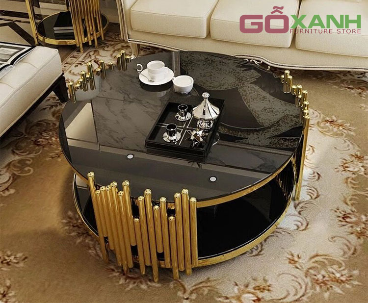 Bàn trà Inox mạ vàng sang trọng 1