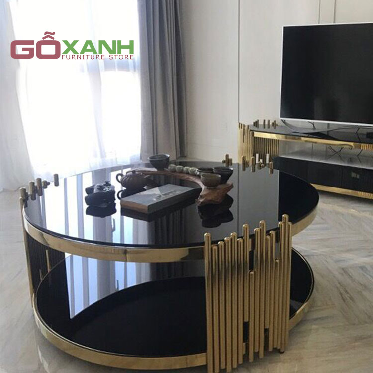 Bàn trà Inox mạ vàng sang trọng 2