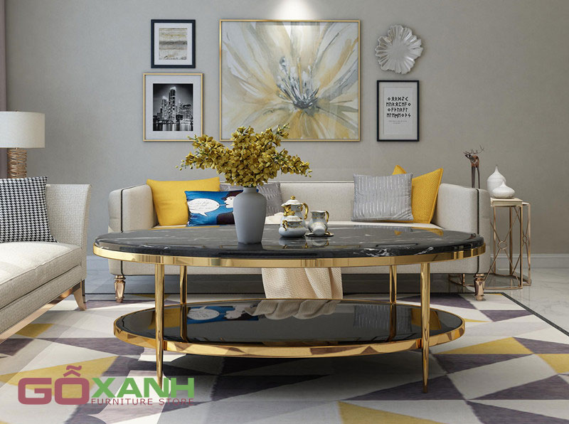 Bàn trà Inox mặt đá đẹp cho phòng khách 2