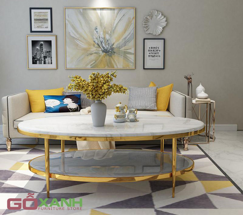 Bàn trà Inox mặt đá đẹp cho phòng khách 1