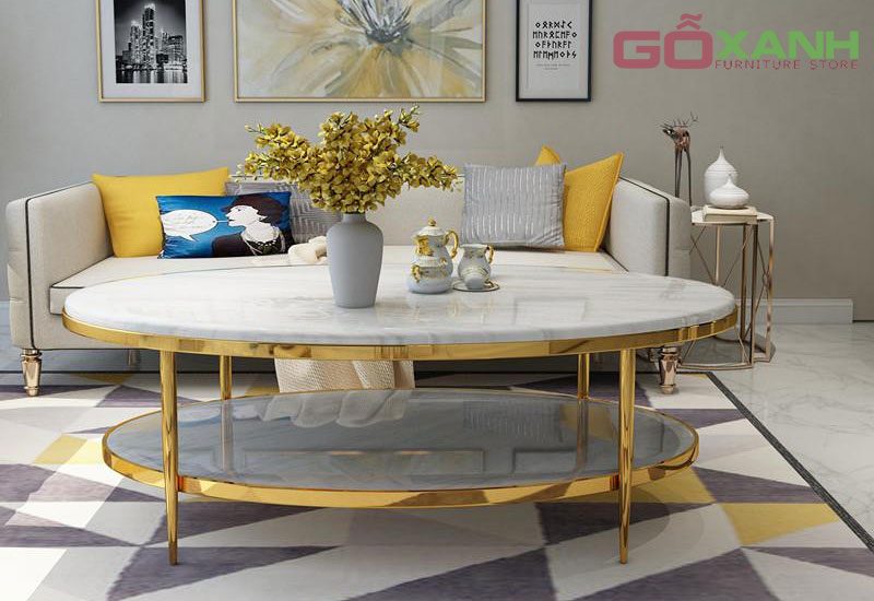 Bàn trà Inox mặt đá