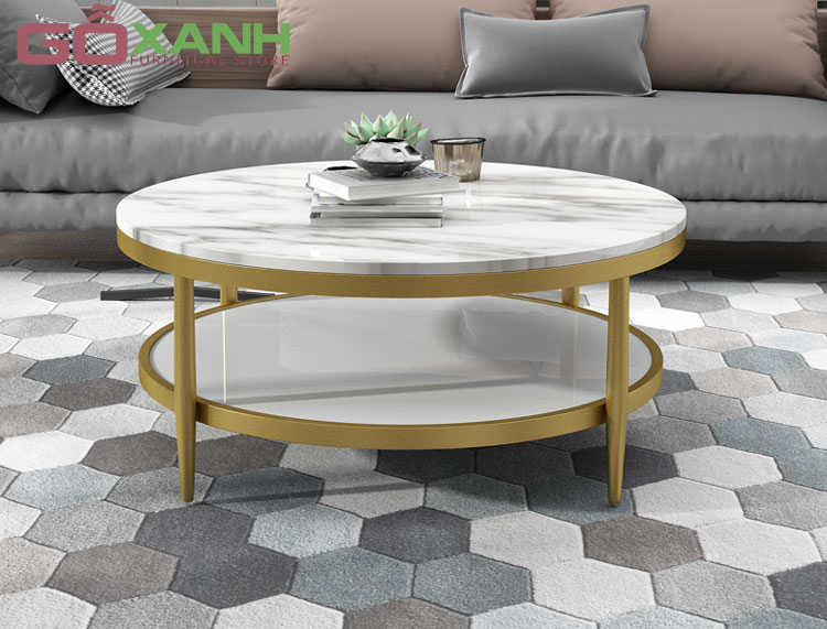 Bàn trà tròn chân Inox mạ vàng mặt đá đẳng cấp 1