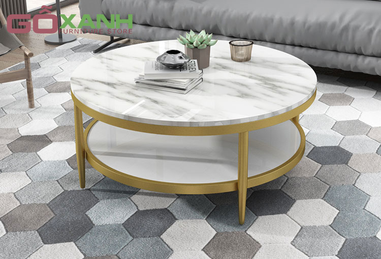 Bàn trà tròn chân Inox mạ vàng mặt đá đẳng cấp 2