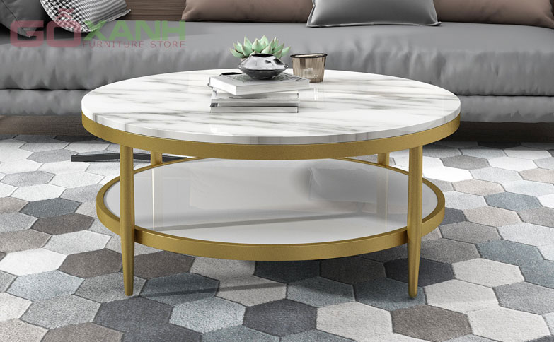 Bàn trà tròn chân Inox mạ vàng mặt đá đẳng cấp