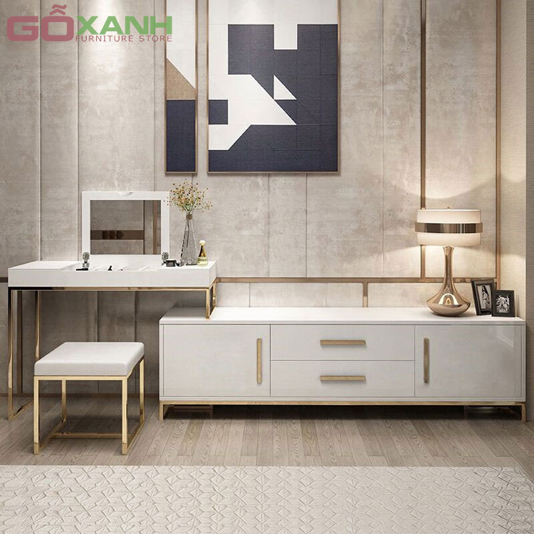 Bàn Trang Điiểm Kết Hợp Kệ Tivi - Nội Thất Gỗ Xanh 1