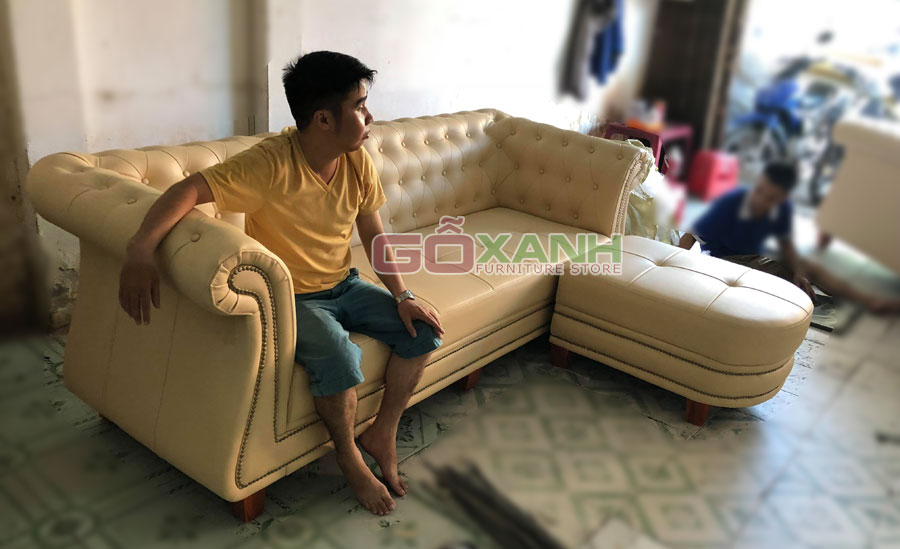 Băng sofa dài tân cổ điển bọc da công nghiệp Hàn Quốc, sản xuất sofa theo yêu cầu 3