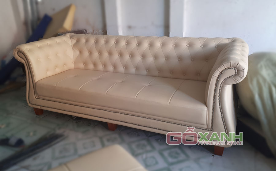 Băng sofa dài tân cổ điển bọc da công nghiệp Hàn Quốc