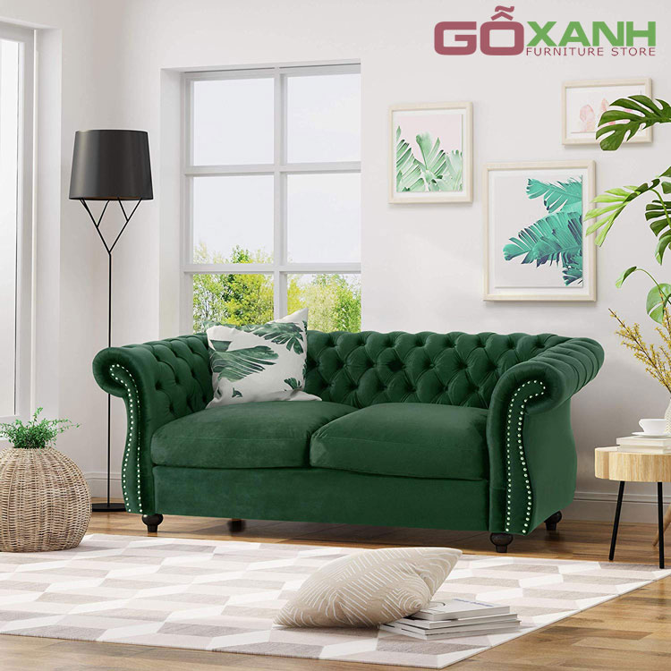 Băng sofa tân cổ điển 2 chổ ngồi bọc da Microfiber cao cấp chống trày 1