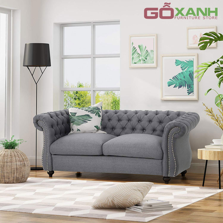Băng sofa tân cổ điển 2 chổ ngồi bọc da Microfiber cao cấp chống trày 2