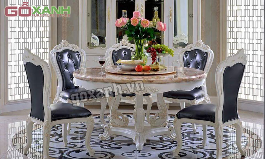 Bộ bàn ăn cổ điển châu âu, bàn ăn cổ điển hình tròn