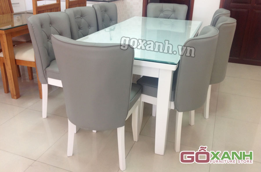 Bộ bàn ghế ăn bọc nệm, bàn ăn tân cổ điển bọc đệm cao cấp 2