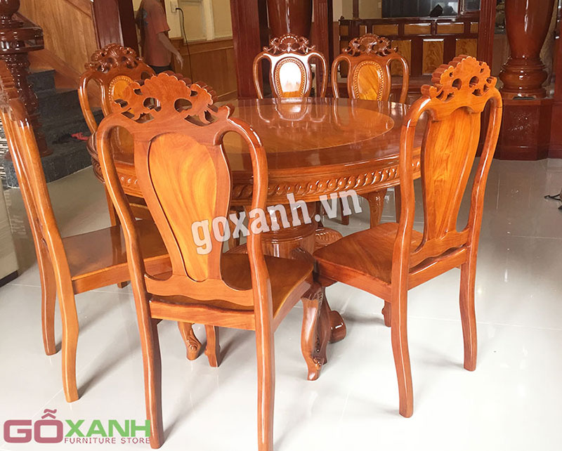 Bộ bàn ghế ăn gỗ gỏ đỏ cao cấp, sang trọng 1