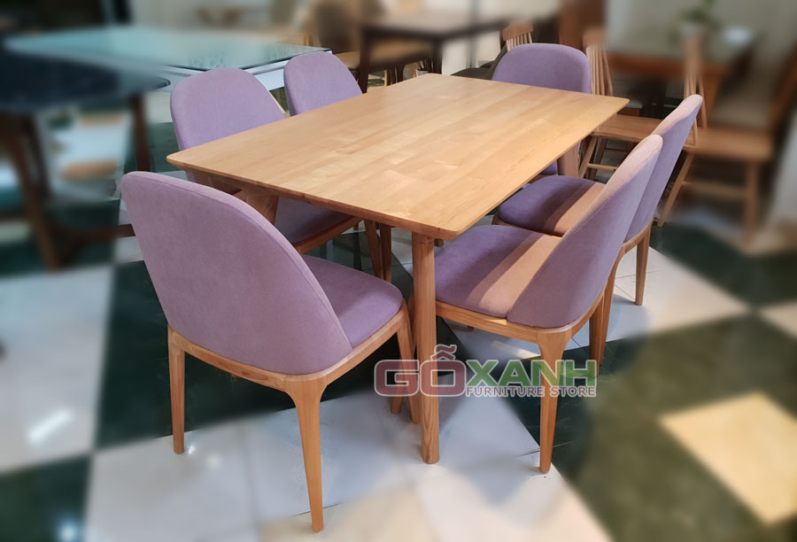 Bộ bàn ăn gỗ sồi bọc vải màu tím (bộ bàn ghế ăn gỗ sồi nhập khẩu Nga) 1