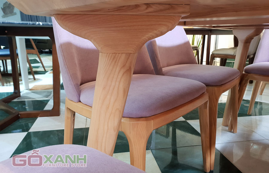 Bộ bàn ăn gỗ sồi bọc vải màu tím (bộ bàn ghế ăn gỗ sồi nhập khẩu Nga) 3